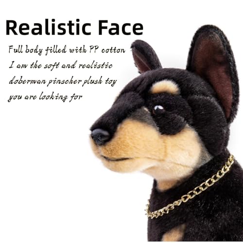 PuffPurrs Realistisches Dobermann Plüschtier - 12' stehender Simulation Dobermann Hund, einzigartiges und edles Haustier Plüschgeschenk für Kinder