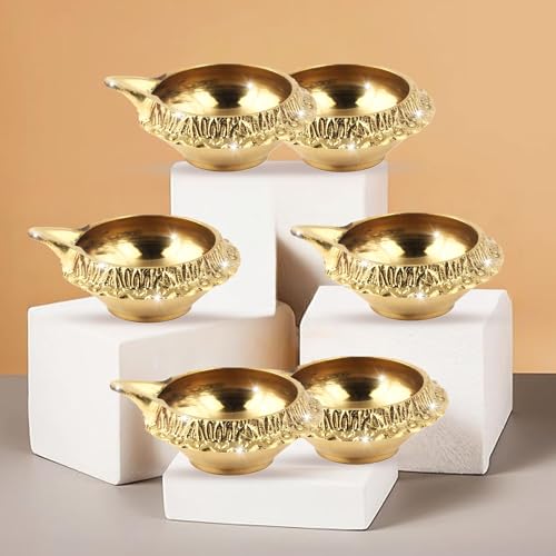 Shubhkart Premium Brass Kuber Deep Diya Set of 6 Handcrafted Oil Lamps for Home Temple Dcor Yoga Festive Rituals Wedding Ceremonies & Spiritual Gifting with Elegant Brass Shine & Classic Design