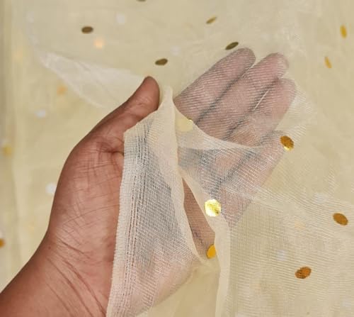 Image of SATYAM KRAFT 5 Meter Multipurpose Net Fabric Cloth for Diwali,Deepawali,New Year Setup for Home, Ganpati Decoration Item, Pooja Background, Mandap & Festive Decor. (Golden Polka Dot) (5 Meter)