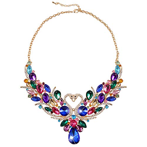 DELEY Crystal Beaded Wings Swan Y Bib Maxi Cluster Choker Collar Statement Necklace Colorful