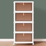 YFXCVSL 4 Tier Plastic Storage Bins with Lid 23.1QT, Stackable Storage Containers with Wheels, Folding Storage Boxes, Collapsible Storage Bins, Closet Organizers and Storage for Living Room