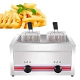 KJZQXYX Tisch-Gas-Fritteuse aus Edelstahl, kommerzielle Fritteuse mit Korb, Deckel und Gewürzhalter, geeignet für Pommes Frites, Zwiebelringe, Hühner-Kroketten (20 l)