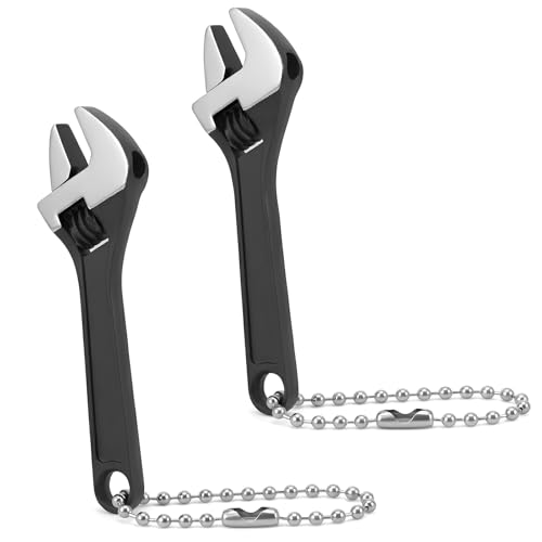 Matwsec 2 Pcs Small Adjustable Wrench 2.68 Inch Mini Nut Adjustable Wrench Small Wrench Set Stainless Steel Locking Keychain Tiny Spanner With Chain for Repair Micro Equipment (Black)
