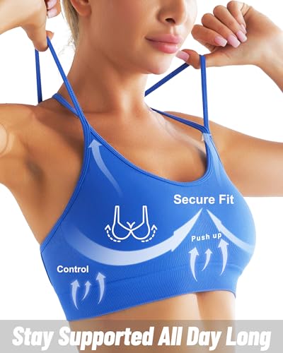 Image of RUNNING GIRL Sports Bras for Women 3Pack Strappy Bra | Medium Support, Removable Pads, Padded,Yoga, Pilates,Ultra Strectch,Comfort,Scoop Neck, Spaghetti Strap,Criss Cross Back