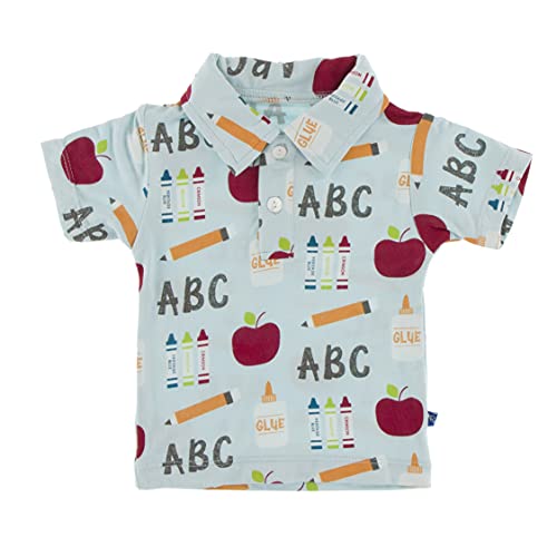 KicKee Pants First Day of School ABCs Polo Tee for Boys, Short Sleeves, I Love School, Soft Baby and Boy Clothes (Spring Sky First Day of School - XS-5/6)
