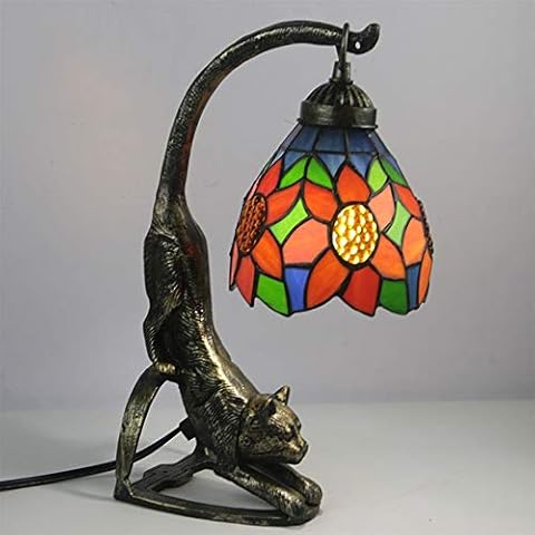 Cat Tail Desk Lamp Retro Stained Tiffany Glass Table Lamp Cat Base Night Light Living Room Decoration Lamp Bedroom Desk Light Creative Gift (Color : D) Cover