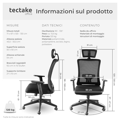 ® Sedia da Ufficio Ergonomica Tessuto a Rete, Schienale Alto con Poggiatesta Regolabile, Sedia Ufficio con Supporto Lombare, Altezza Regolabile, Braccioli Regolabili in 10 Posizioni - Nero - Sedia gaming - Immagine 1