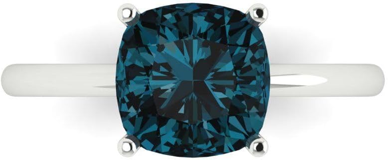 Clara Pucci 14K Solid Gold Engagement Ring for Women | 2.5 cttw London Blue Topaz Cushion Cut Solitaire | Real White Gold Wedding Ring