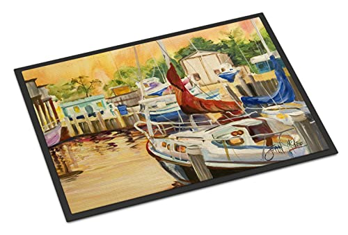 Caroline's Treasures JMK1082JMAT Sunset Bay Sailboat Doormat 24x36 Front Door Mat Indoor Outdoor Rugs for Entryway, Non Slip Washable Low Pile, 24H X 36W