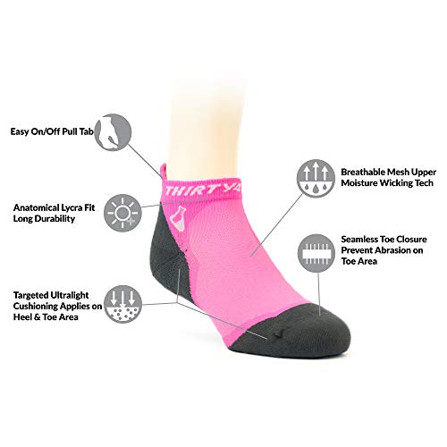 Thirty48 Ultralight Athletic Running Socks for Men and Women with Seamless Toe, Moisture Wicking, Cushion Padding (Medium - Women 7-8.5 // Men 8-9.5, [1 Pair] Pink/Gray) - Thumbnail 3
