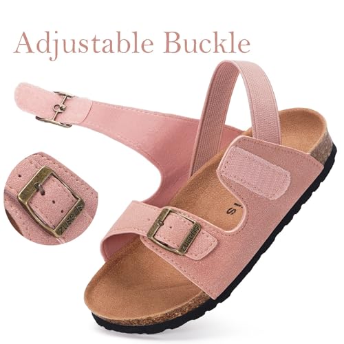 Image of ZUSERIS Kids Toddler Sandals Boys Girls Summer Slides | Soft Cork Footbed, Non-slip,Adjustable Straps,Comfort Suede Leather,Lightweight