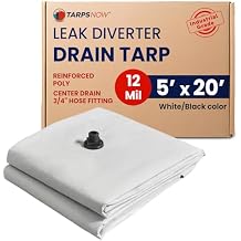 Tarps Now 5x20 ft Leak Diverter Tarp & Roof Rain Diverter 12 Mil Reinforced Poly Ceiling & Roof Leak Tarp with Drain Flange for Emergency Leaks D-Ring Corners Connects to 3/4" Garden Hose
