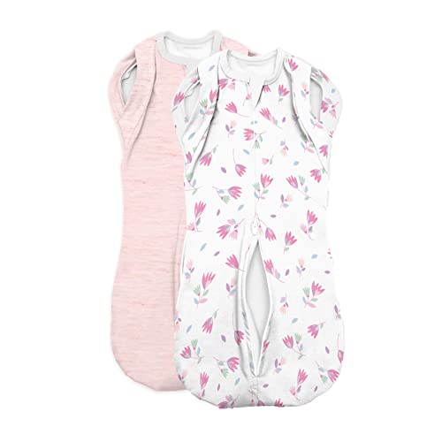 Image of SwaddleMe Arms Free Convertible Pod – Size Large, 3-6 Months, 2-Pack (Tumbling Tulips) Zip-up Baby Swaddle Helps Transition to Arms Out Sleep for Safe Rolling and Self-Soothing