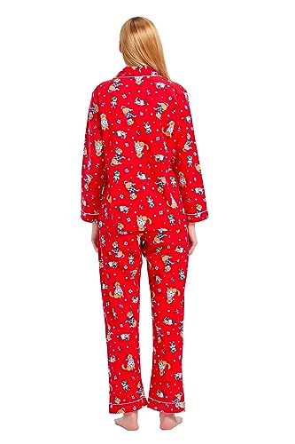 Image of GLOBAL Women's Flannel Pajamas Set 100% Cotton PJs for Women Long Sleeve Button Drawstring Waist Warm Loungewear Sleepwear