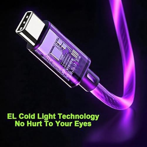 Image of USB A to USB C Cable with Purple LED Light Strip, Suitable for Almost All Tyoe-C Devices, Supports Fast Charging, Data Transfer, Night Vision Illumination, Portable 39 inches.