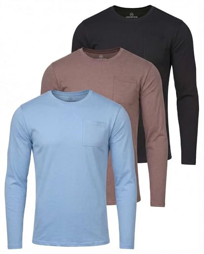 Real Essentials 3 Pack: Men's Cotton Long Sleeve Crew Neck T-Shirt