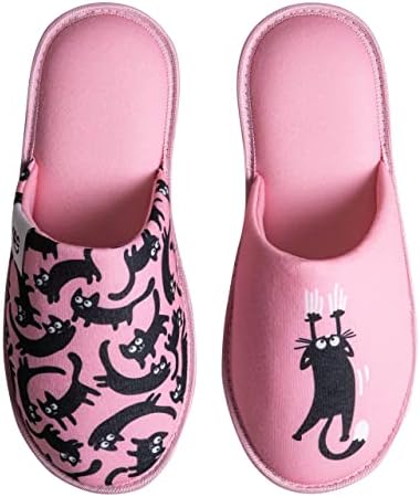 Dedoles Damen Lustige Bunte Hausschuhe Rosa Katzen Größe 36-37, 38-39, 40-41, Farbe: Mehrfarbig, Memory-Schaum