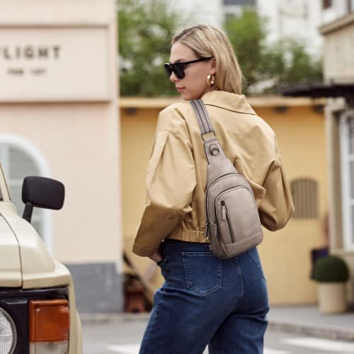 Cluci Sling Bag For Women Crossbody Leather Fanny Packs For Women Large Sling Backpack Chest Bag For Travel Hiking Cycling Grey #TOP6