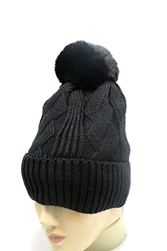 Touca Gorro De Lã Pompom Feminina Frio Forrada (Preto)