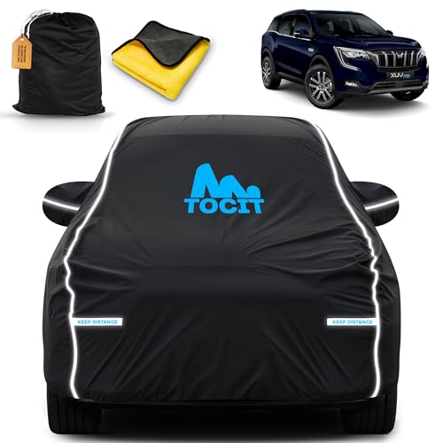 Image of XUV 700 Waterproof Long Life Car Cover with Safety Glow Reflective Strap, Premium Velvet Velour Fabric, Soft & Stretchable, Machine Washable, Tri-Stitch Custom Fit with Mirror Pocket