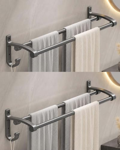 Image of iSTAR Towel Rod Double Rod Black Towel Holder 24 inch Longer 2 Bar Towel Rod (Pack of 2) Black