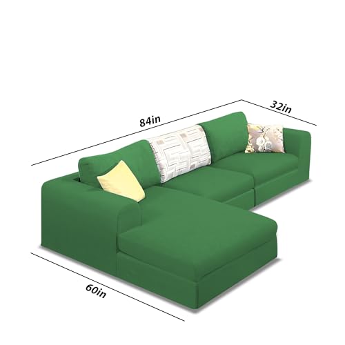 Image of Koza LHS 4 Seater L Shape Sofa Set for Living Room (Green Fabric) Premium Fabric Sofa