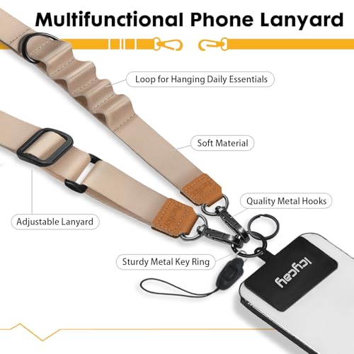 Image of Icycay Phone Lanyard Crossbody Strap Neck Adjustable Teacher Women Gold | for Cell Phone Case Keys ID Badges, Anti Theft, Multifuctional, Phone Holder, Travel Hiking Essential Accessories, Gifts
