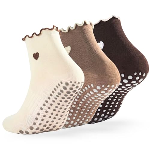 Image of Soxbang 3 /6 Pairs Cute Pilates Socks with Grips,Yoga Socks Barre Sock Non Slip Grip Embroidery for Barre Ballet Workout