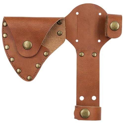 Hatchet Sheath, Leather Axe Sheath Waist Mounted Axe Head Cover with Snap Button Protect Hatchet Holder for Camping Woodworking Leather Cold Steel