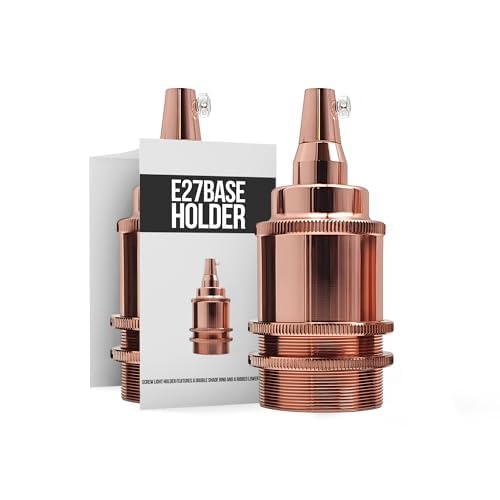 DC VOLTAGE Safety Switch Lamp Bulb Holder B22 BC Bayonet Shade Ring, 10mm/M10 x1 Bottom Entry, Brass, Child Safe Switch Push Bar Locks Off to Cut Power if lamp Bulb not Inserted UK (Rose Gold)