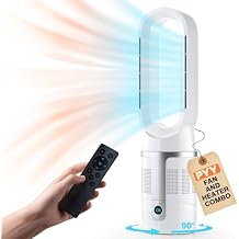 PYY Bladeless Heater and Fan Combo - 1400W Space Heater & 40W Tower Fan Combo with Remote & Filter, 8 Speeds, All the Season Use, 90 Oscillating, Quiet for Bedroom/Living Room, 26 Inch, White