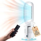 PYY Bladeless Heater and Fan Combo - 1400W Space Heater & 40W Tower Fan Combo with Remote, 8 Speeds, All the Season Use, 90° Oscillating, Quiet for Bedroom/Living Room, 25 Inch, White