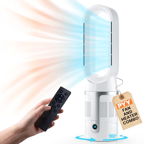 PYY Heater and Fan Combo - 1400W Space Heater & 40W Tower Fan Combo with Remote & Filter, 8 Speeds, 90° Oscillating, 9H Timer, Quiet Heater Fan Combo for Indoor Use, 26 Inch, White