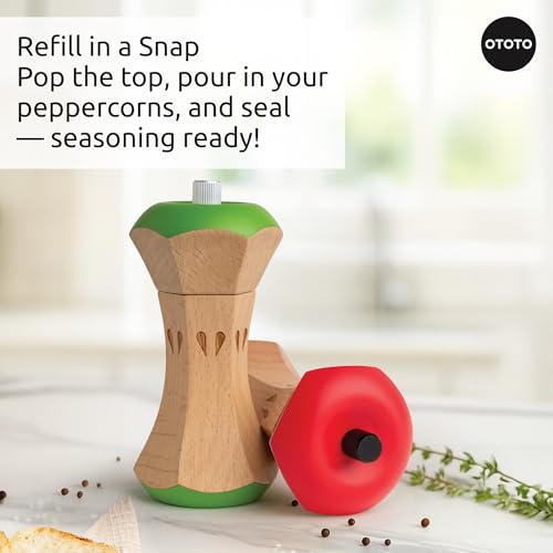 OTOTO Twin Spice Salt and Pepper Grinder Set - Apple-Designed Unique Kitchen Gadgets, Cute Kitchen Accessories, Pepper Spice Grinder, Salt and Pepper Shakers Set, Apple Gift, Kitchen Cooking Gifts - Thumbnail 6