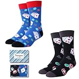 HAPPYPOP Poker Gifts for Men - Gambling Socks for Gambler, Las Vegas Gifts for Poker Players Casino Lovers 2 Pairs