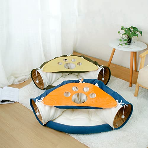 Image of LEFTSTARER 2-in-1 Collapsible Cat Tunnel for Indoor Bed and Hideout - Pet Dog Rabbit Bunny Ferret Tunnel Tubes Toys with Removable Washable Mat, Tower Wheel Stuff