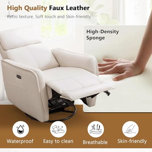 Image of HAOMARKETS Electric Swivel Rocker Recliner Chair Set of 2, Power Faux Leather Glider Rocking Recliners for Adults,360 Swivel Nursery Reclining Sofa with USB Charging Port, White