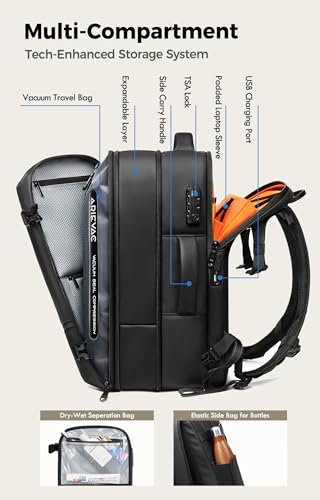 Image of IKYWT 80L Vacuum Seal Travel Backpack with Compression System | Expandable, 5kPa High Power Pump, 17 inch Laptop Compartment, TSA Lock, Water-Resistant