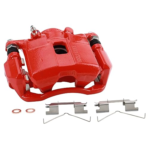 Image of TRQ Front Left Right Brake Caliper w /Bracket Performance Red Driver | For 2013-2014 Acura ILX 2012-2015 Honda Civic 2009-2020 Fit
