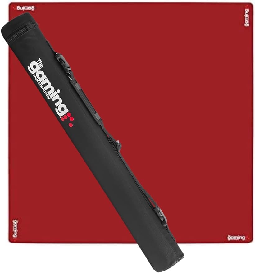 The Gaming Mat Company Poker, Dominoes, Bridge & Mahjong Mat with Carry Case- Red 33" x 33" Premium Card Gaming Mat Table Top Topper - Square Mahjong Table Cover - 35.4" x 3.6" Carry Bag Storage Tube