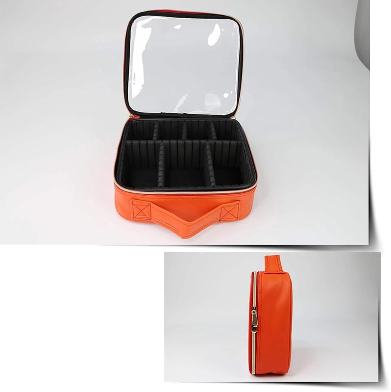 Miniatura 4 de kamumanni Bolsa de maquillaje para mujer, estuche de cosméticos con divisores ajustables, estuche de maquillaje transparente con asa, bolsa