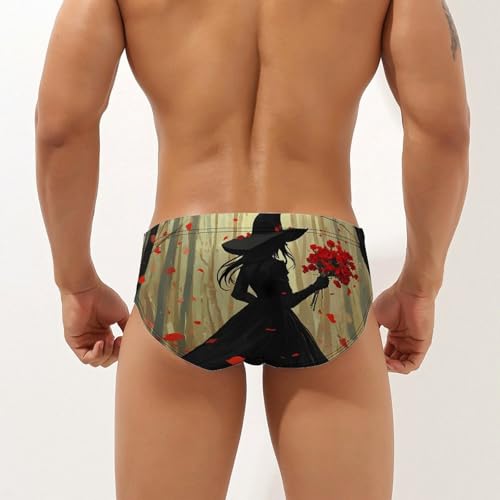 Young Witch Hold Flowers Men's Swim Brief Sexy Bikini Swimwear Swimsuit Trunks Bathing Suits2