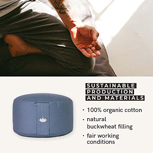 Lotuscrafts Meditation Cushion Round Lotus - Extra High 8" - Comfortable & Deep Meditation - Washable Cover - Meditation Pillow - Gots Certified #TOP5