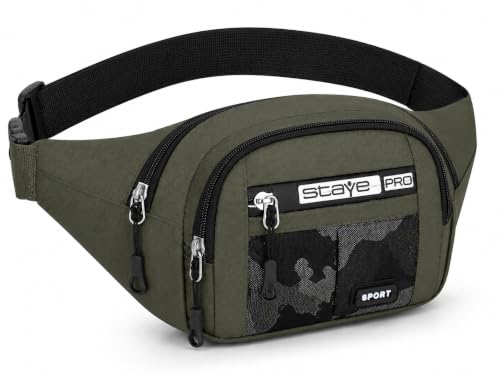 Image of Waist Bag for Man & Woman | Travel Handy Hiking Running Pouch with Zipper | Adjustable Strap Fanny Pack for Documents Money Card Phone Earphone (Olive Green)
