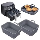 Vangerute Collapsible 2-Pack Air Fryer Silicone Liners for 8QT & 10QT NINJA Foodi Dual, Reusable Rectangular Silicone Basket Pot for Air Fryer Accessories (Gray)