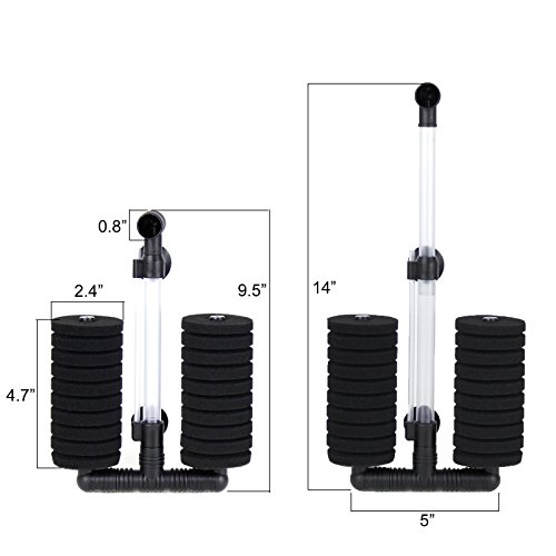 Aquaneat Double Bio Sponge Filter, For Fry, Betta, Shrimp, Nano Aquarium Fish Tank With Airline Tubing, Air Pump Valves, Suction Cups(Large Up To 55 Gal) #TOP1