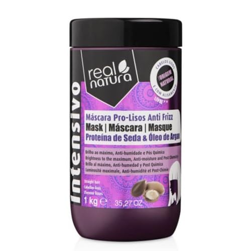 Real Natura - Máscara Capilar Sin Sal Pro-Lisos Anti Frizz - Hidratación Profunda con Argán - Control del Frizz - Ideal para Cabellos Lisos y Ondulados - Reparación y Suavidad - 1 kg
