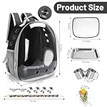Bird Travel Backpack Carrier, Bird Cage for Small Medium Size Parakeet Budgies Cockatiel, Space Capsule Clear Bubble Window with Stainless Steel Tray Food Bolw Standing Perch (Black) - Image 2