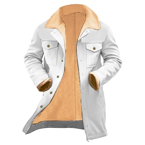 Mens Vintage Suede Jacket Plush Collar Coats Faux Leather Winter Long Jackets Men Zip Up Motorcycle Jacket Coats Retro