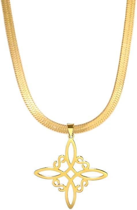 925 Sterling Silver Witch Knot Necklace, nudo de bruja, Witchcraft Witch Knot Necklace Women Neck Chains, New Cross Pentacle Amulet